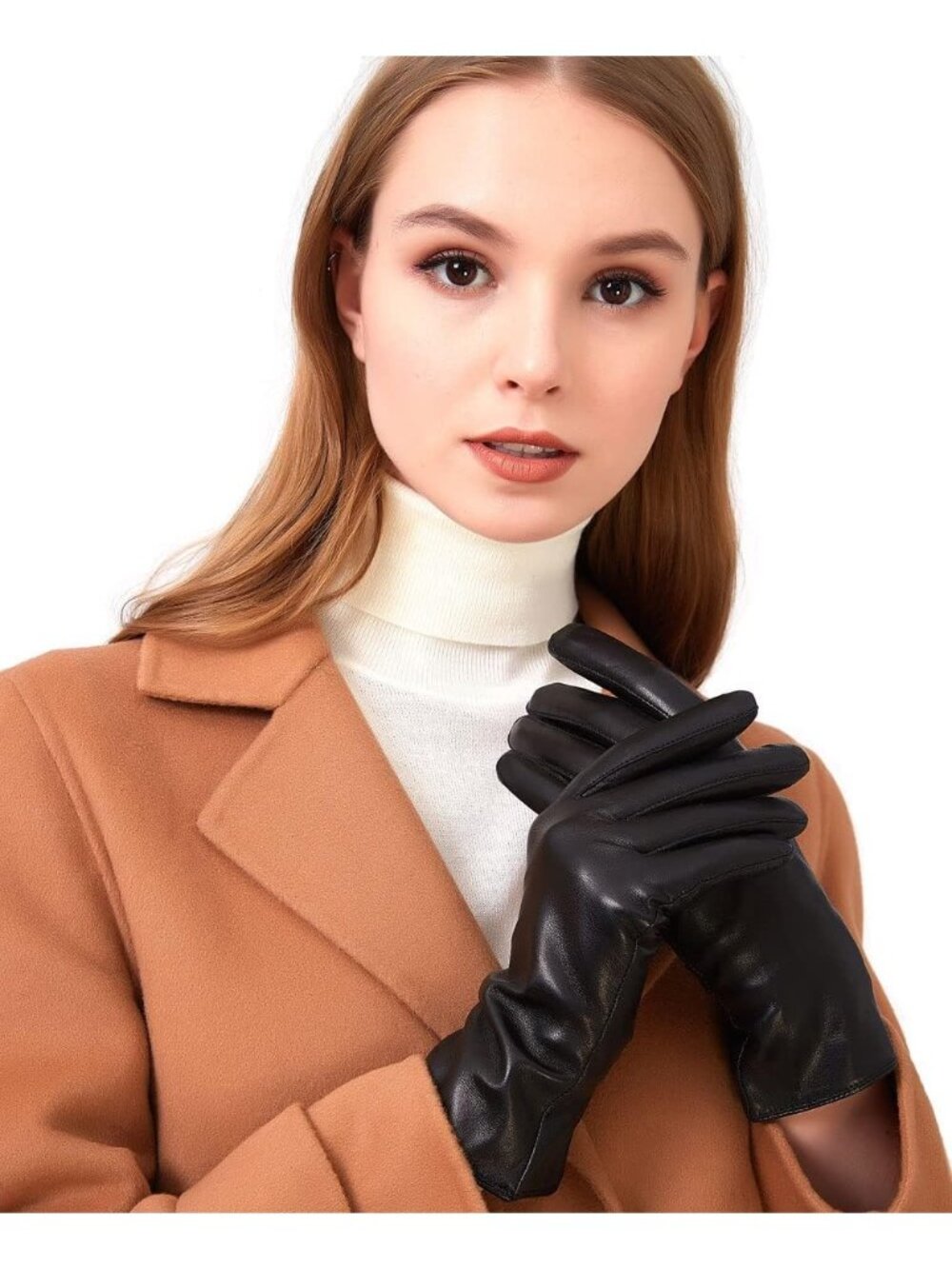 Women's Black Soft Genuine Lambskin Leather Cashmere Lined Winter Driving Gloves